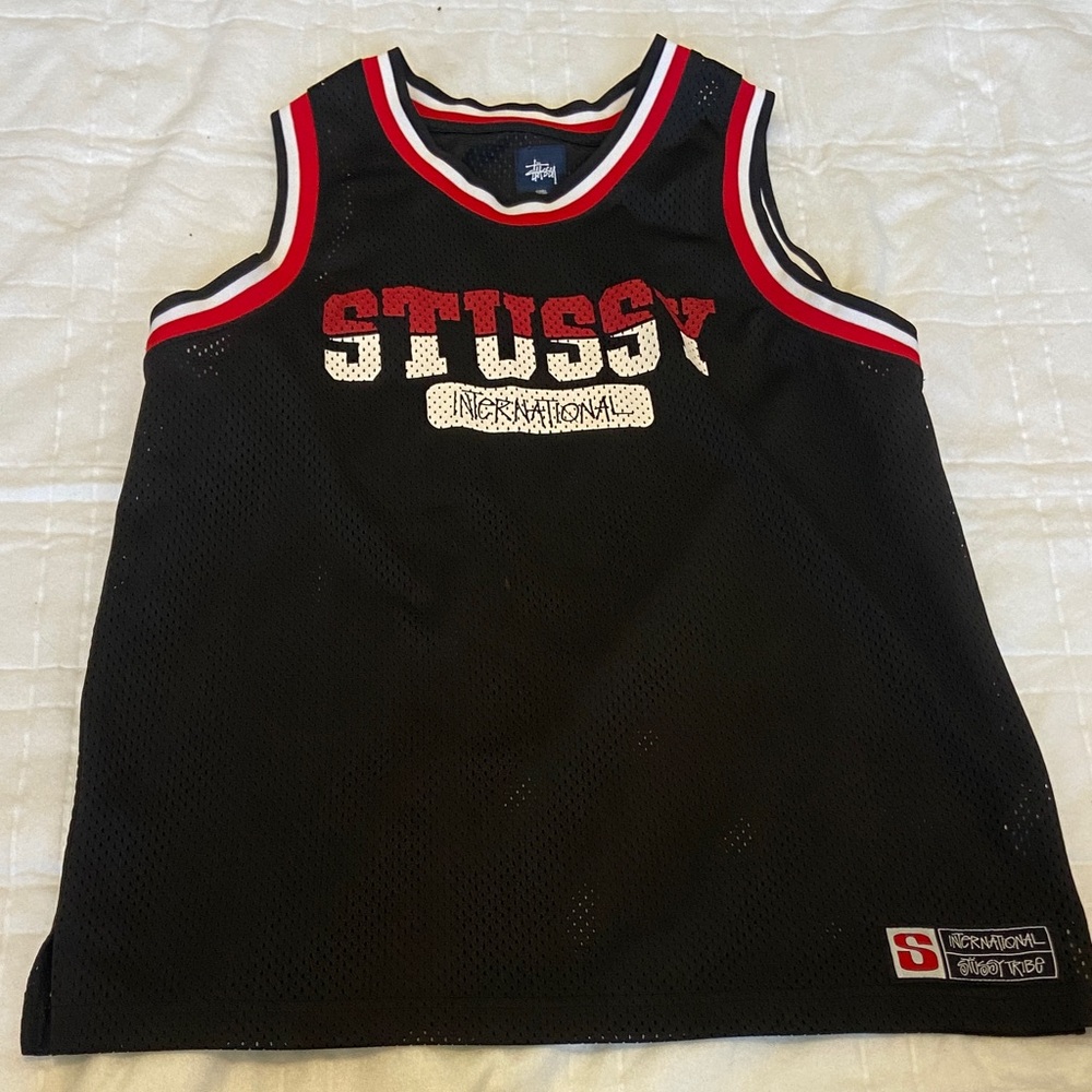 Stussy International Black and Red Mesh Jersey